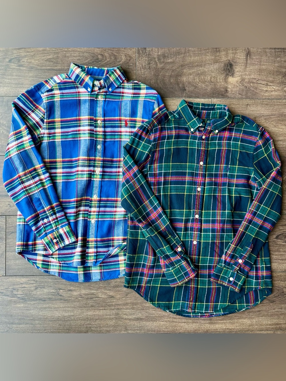 Polo Ralph Lauren Boys Large 14-16 Plaid Button Down Flannel Shirts - Lot of 2